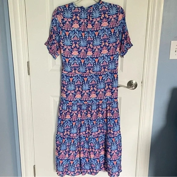 J. MCLAUGHLIN  Blue Multi Floral Chessie Silk Blend Tiered Midi Dress Size S - Picture 10 of 14